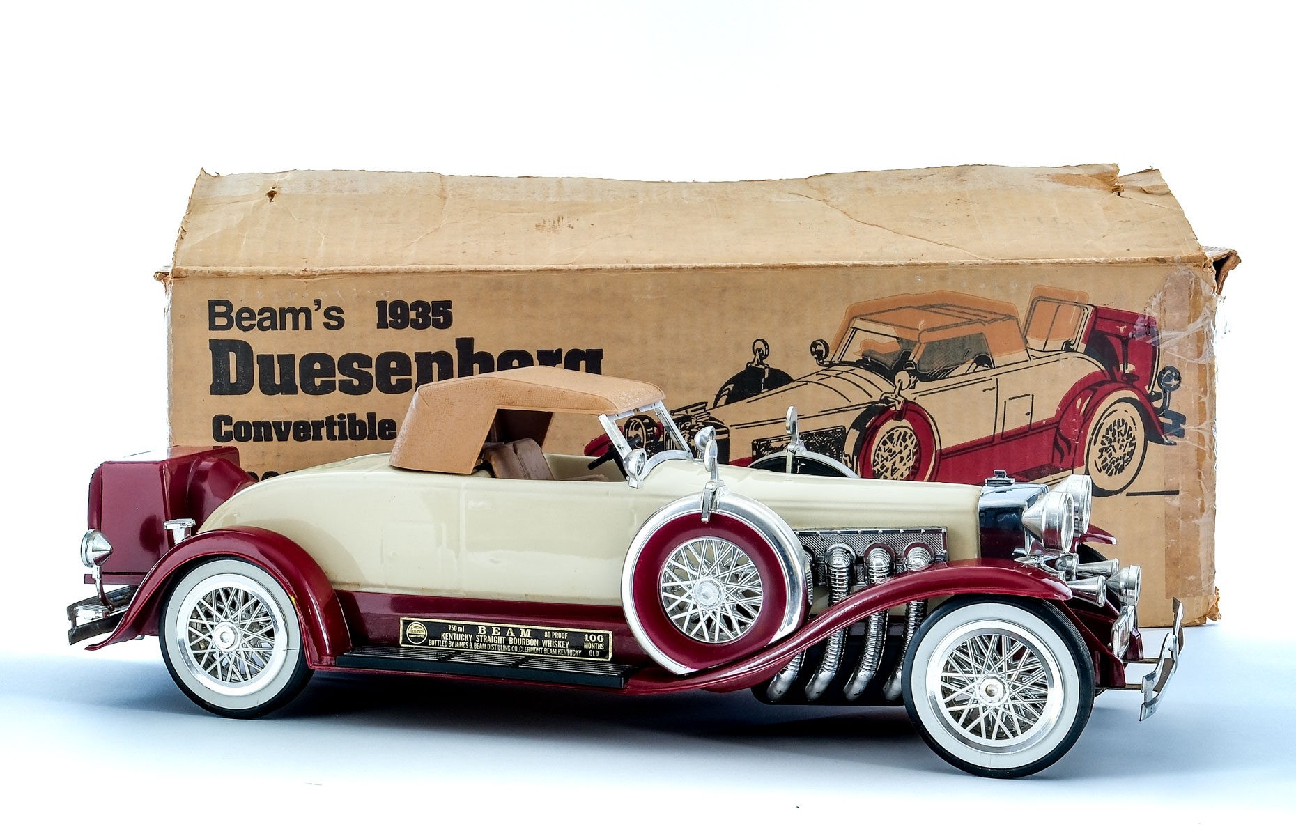 Beam's "1935" Duesenberg Convertible Coupe 100 Month Straight Bourbon Vintage Decanter w/ Box
