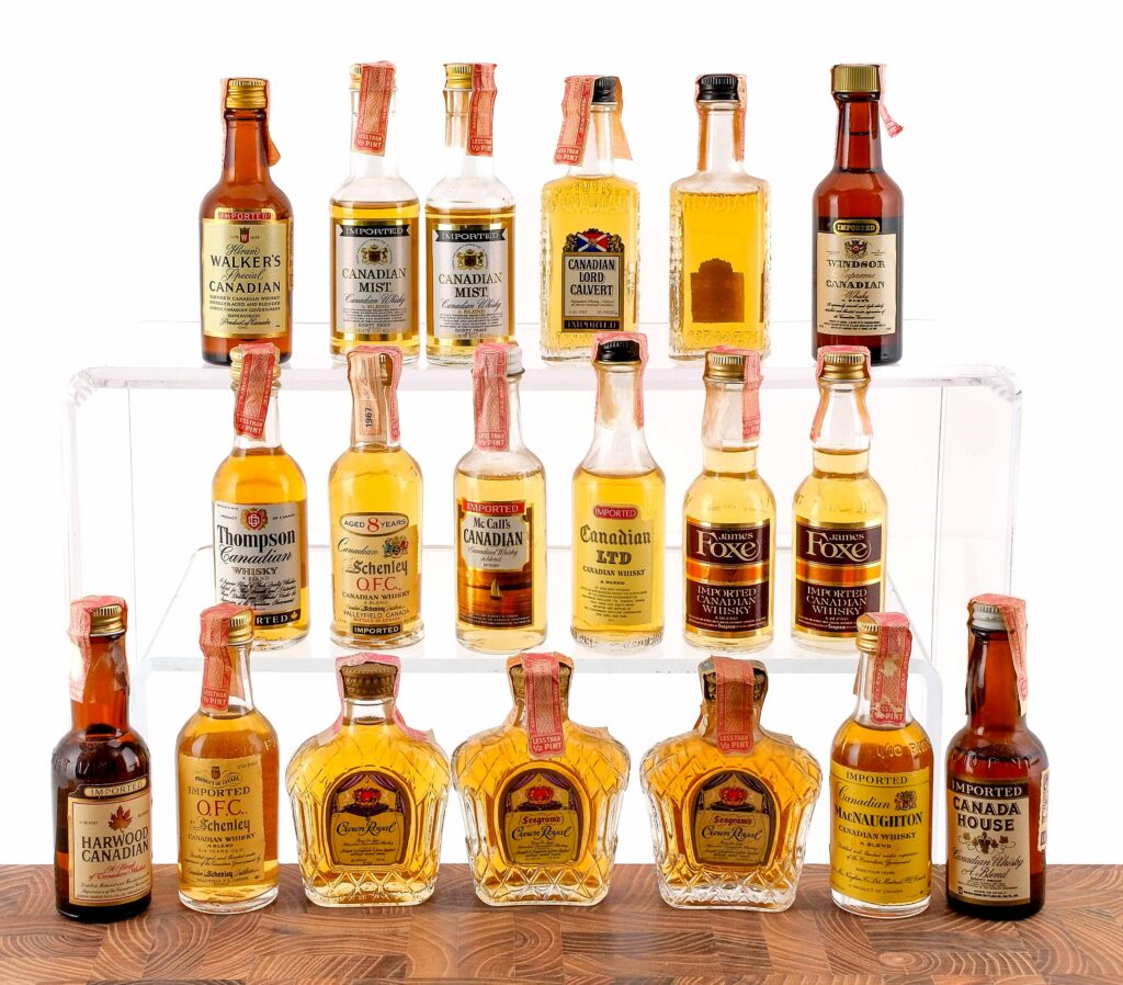 Canadian Blended Whiskey Nippers, Mini Group (19 Bottles)