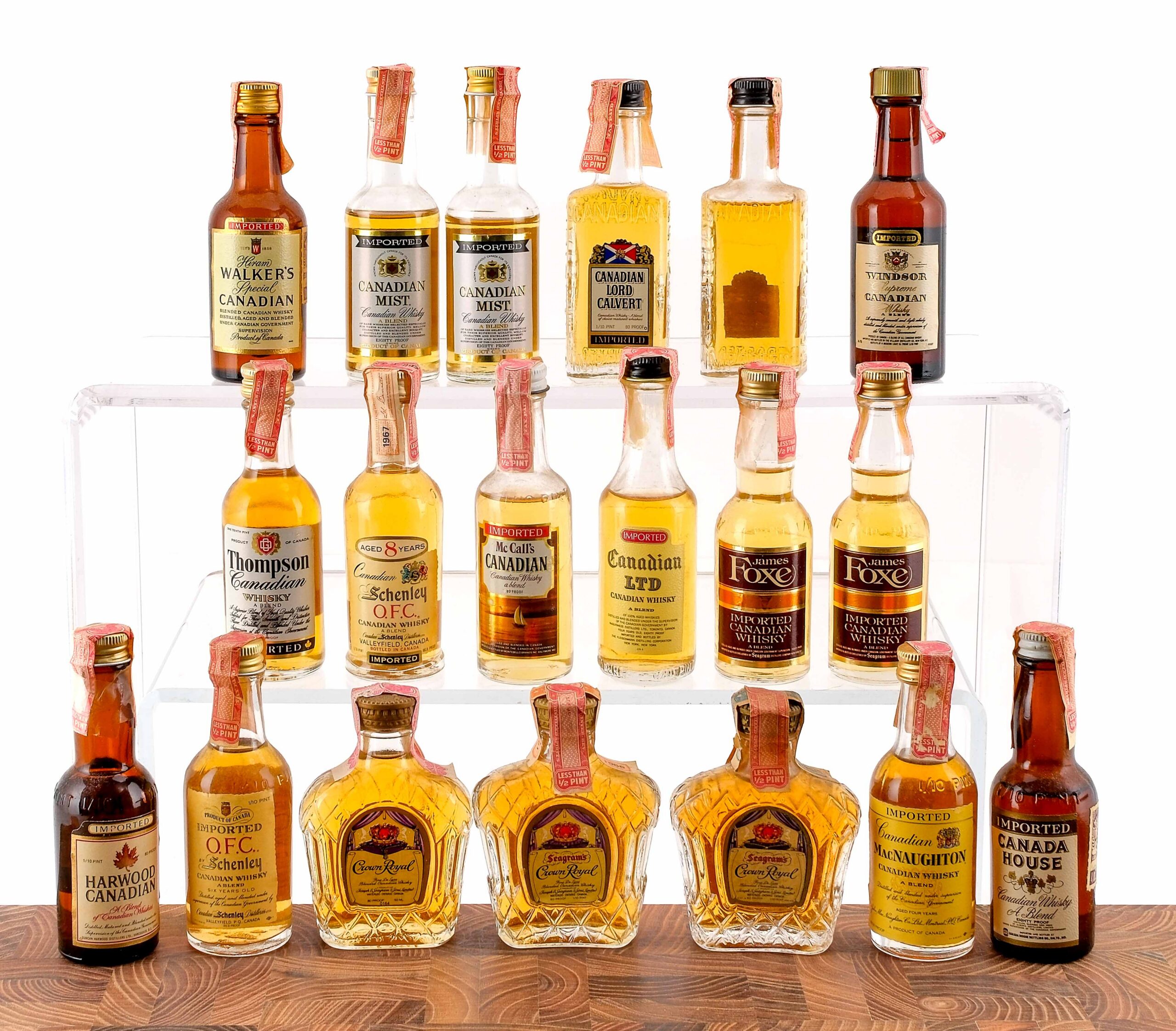 Canadian Blended Whiskey Nippers, Mini Group (19 Bottles)