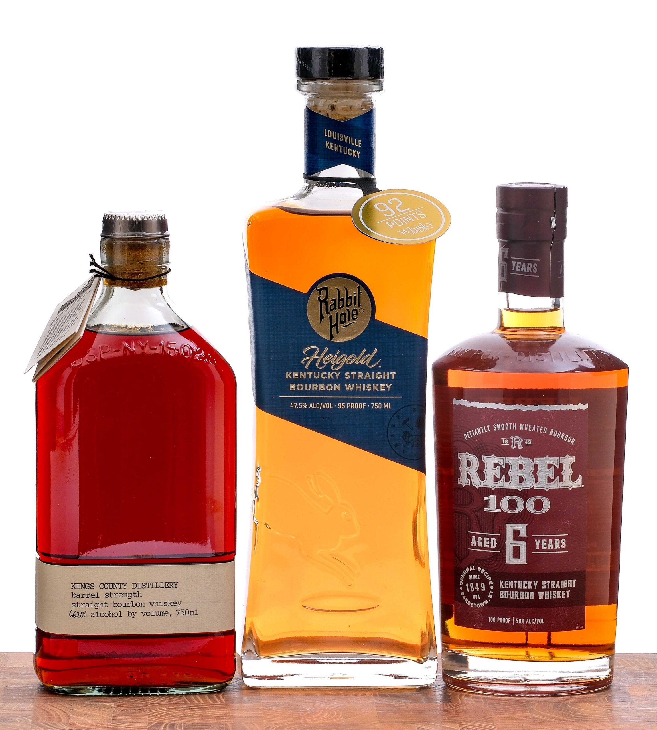 King's County/Rabbit Hole/Rebel 100 Bourbon Group (3 Bottles)