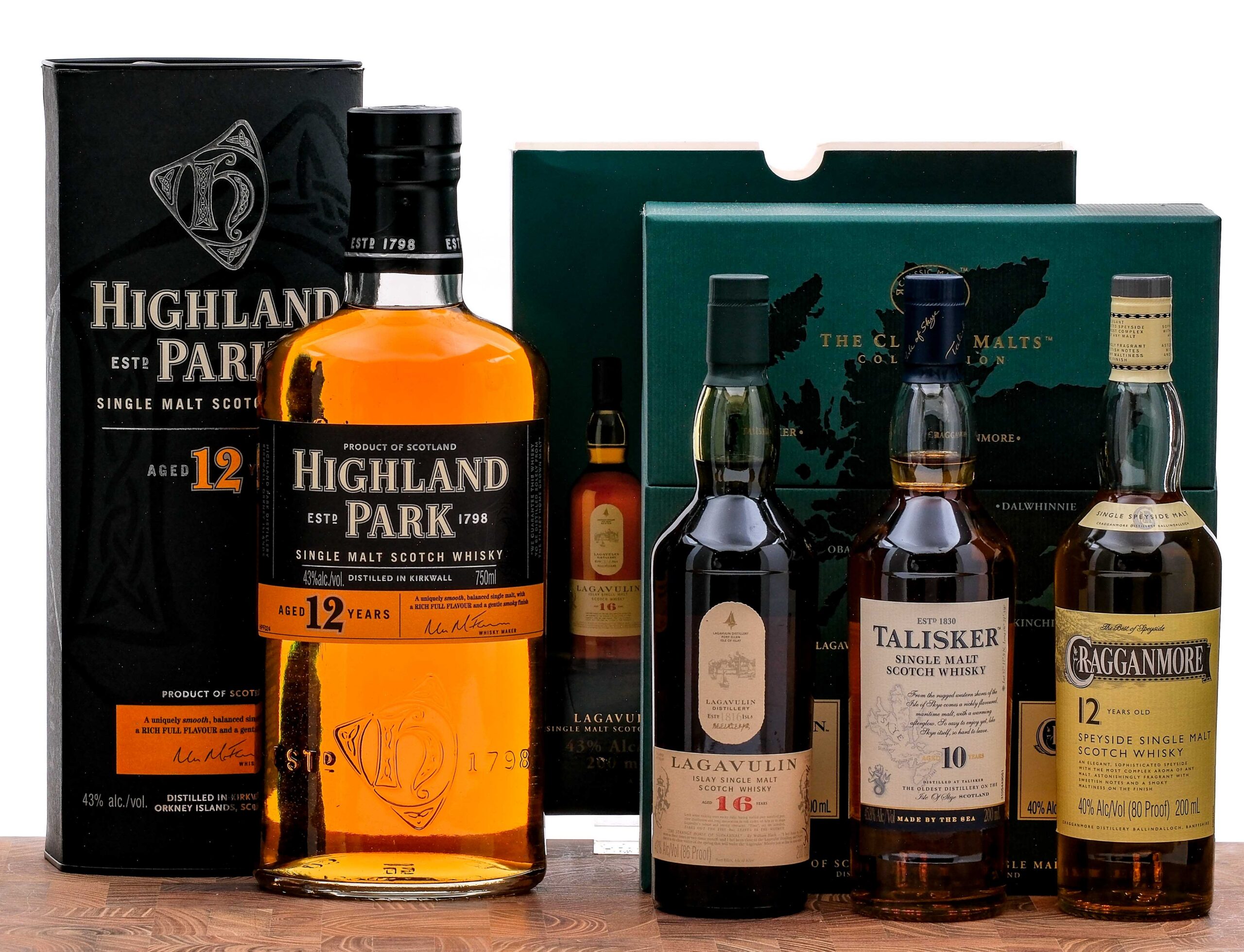 Lagavulin/Talisker/Cragganmore/Highland Park Scotch Group (4 Bottles)
