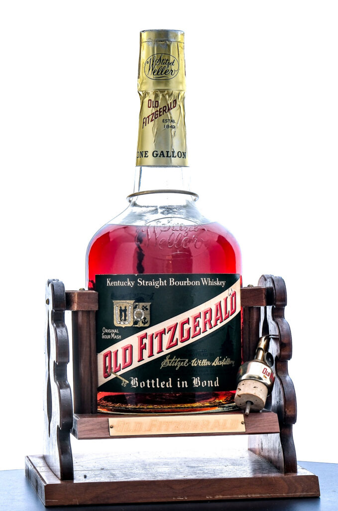 Old Fitzgerald Bourbon 1 Gallon Vintage Bottle and Cradle 1960
