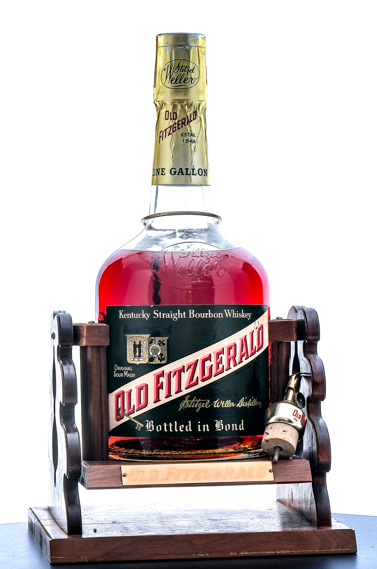 Old Fitzgerald Bourbon 1 Gallon Vintage Bottle and Cradle 1960