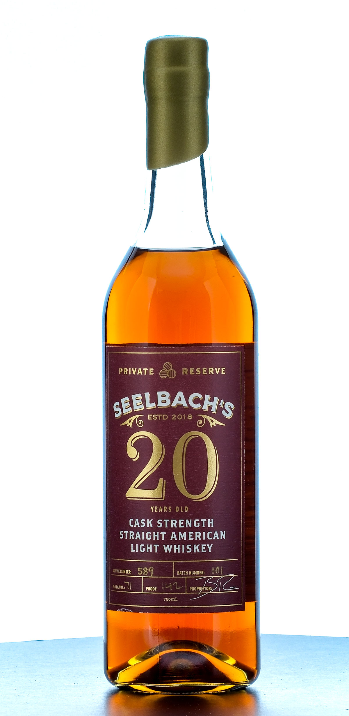 Seelbach’s Private Reserve 20 Year Cask Strength American Light Whiskey Batch 001