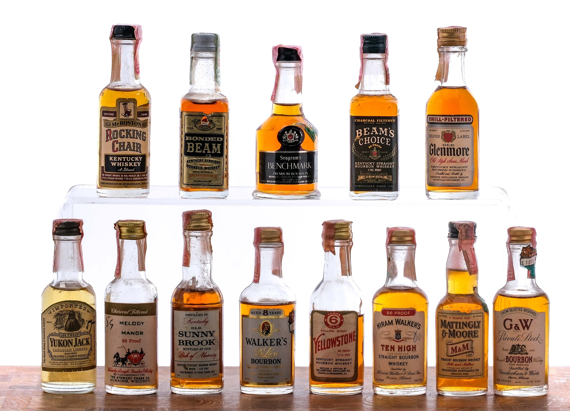Vintage Bourbon, Liqueur, Blended Whiskey Nips, Mini Group (13 Bottles)