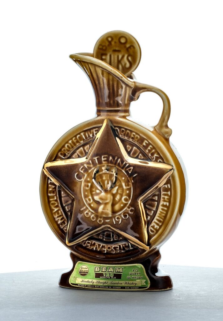 Beam 120 Months Old B.P.O.E. Elk's Centennial Decanter Straight Bourbon 1968