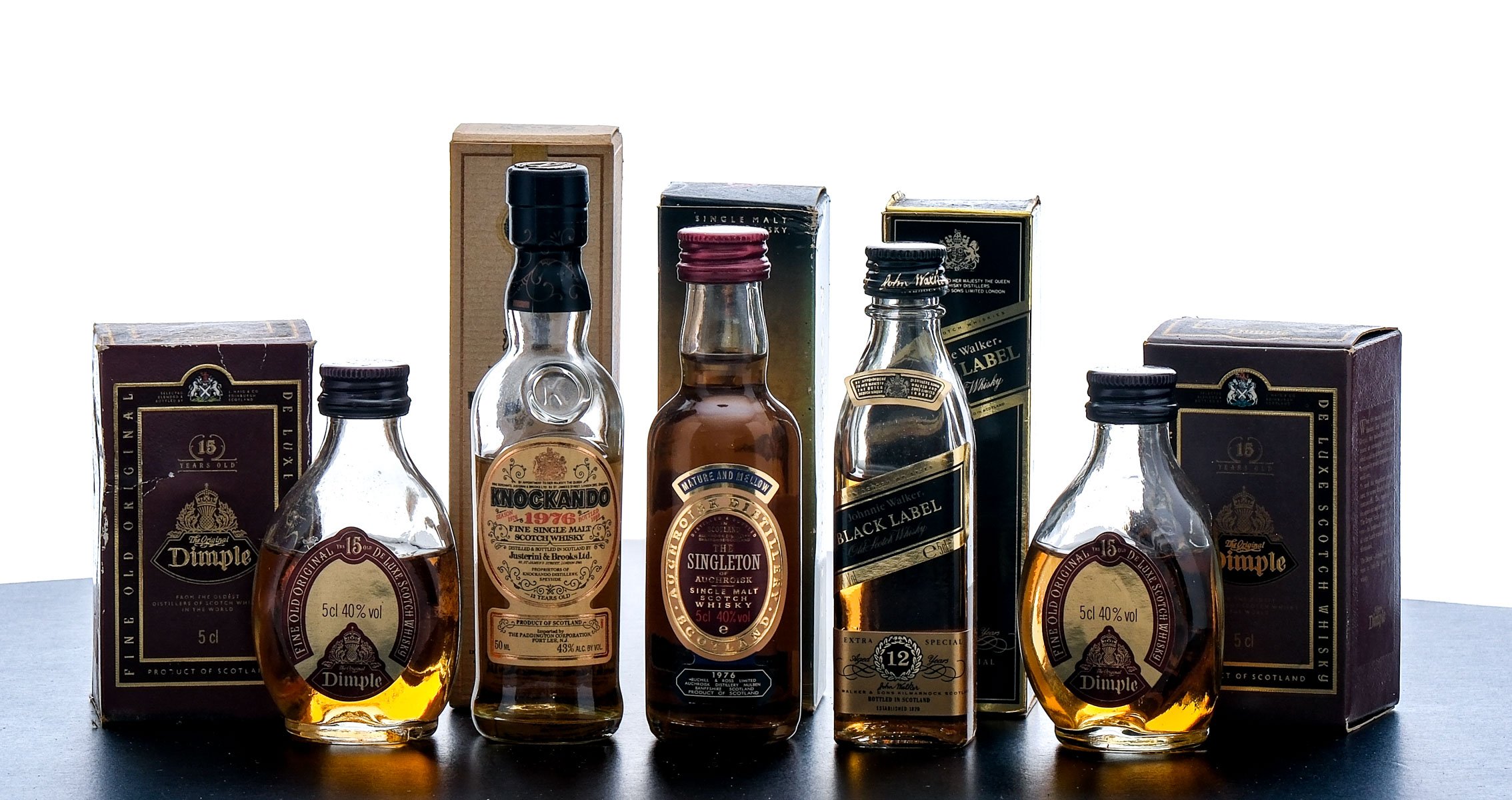 Dimple/Johnnie Walker/Knockando/Singleton Scotch Vintage Mini Group (5 Bottles)