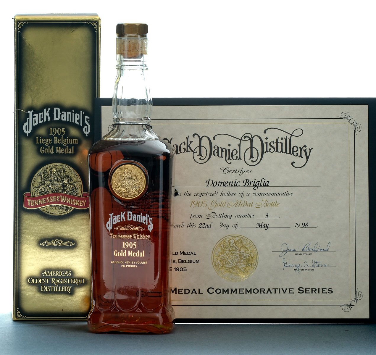 Jack Daniel's "1905 Liege, Belgium" Gold Medal Series Tennessee Whiskey Vintage Bottle