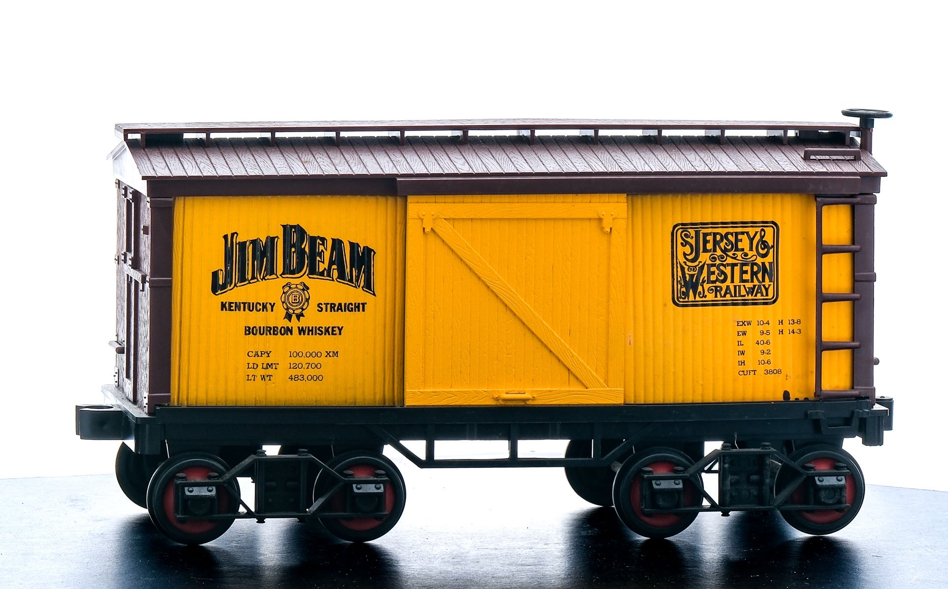 Jim Beam 100 Months Bourbon Jersey & Western Railway Yellow Boxcar Decanter