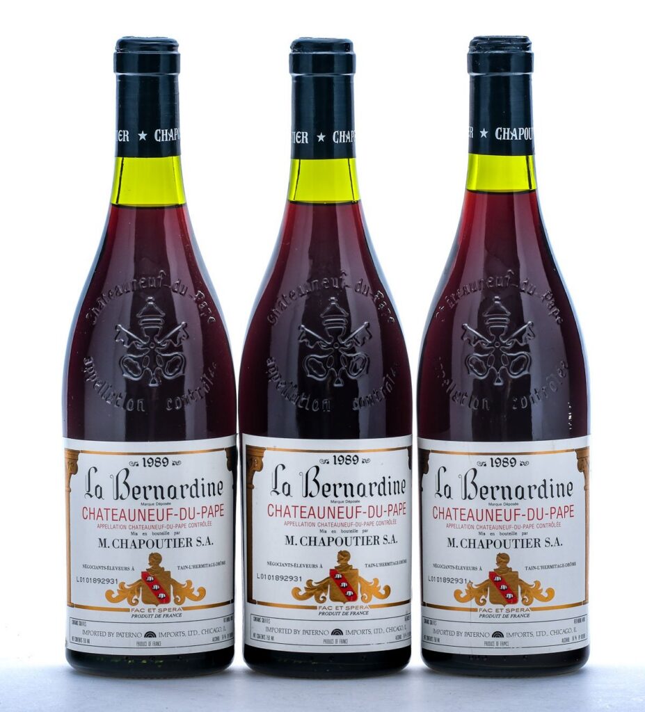 M. Chapoutier Chateauneuf-du-Pape La Bernardine Red Rhone Wine 1989 Group (3 Bottles)