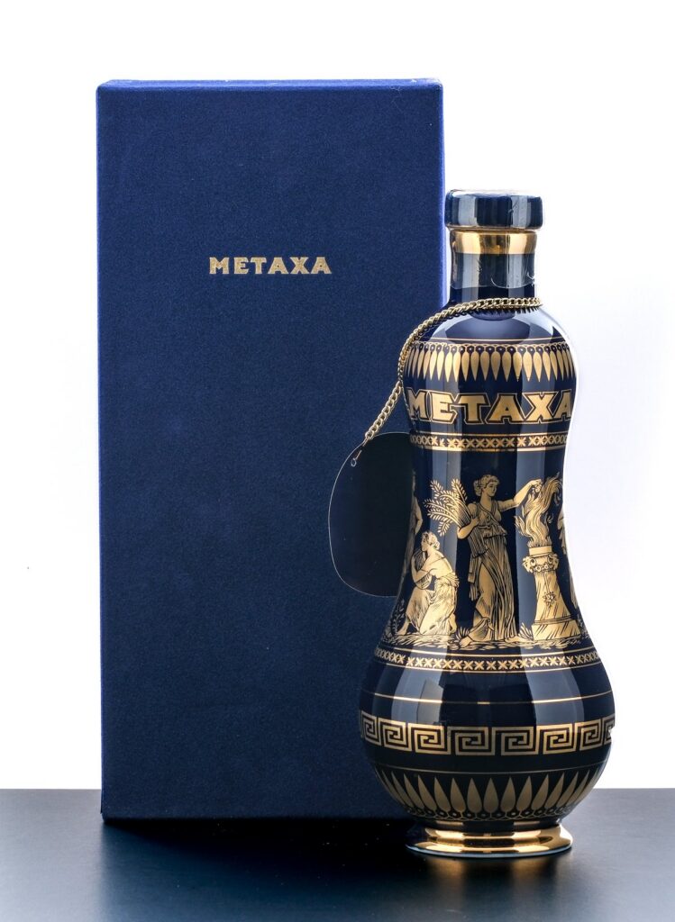 Metaxa Royal Sapphire Greek Specialty Liqueur 18k Gold Porcelain Presentation Decanter