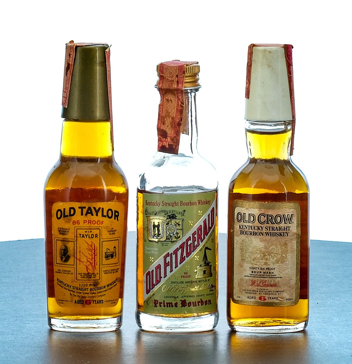 Old Crow, Old Fitzgerald, Old Taylor Straight Bourbon Vintage Mini Group (3 Bottles)