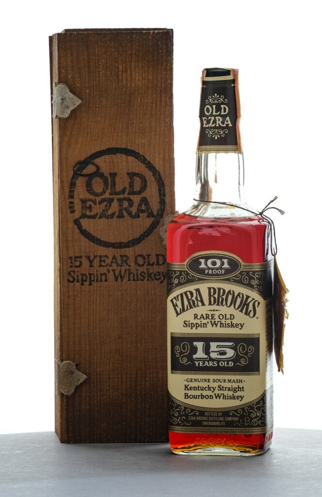 Old Ezra 15 Year Rare Old Sippin' Whiskey Sour Mash Straight Bourbon Vintage Bottle with Box