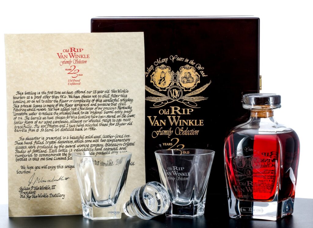 Old Rip Van Winkle Family Selection 23 Year old Straight Bourbon with Glasses and Decanter 2009
