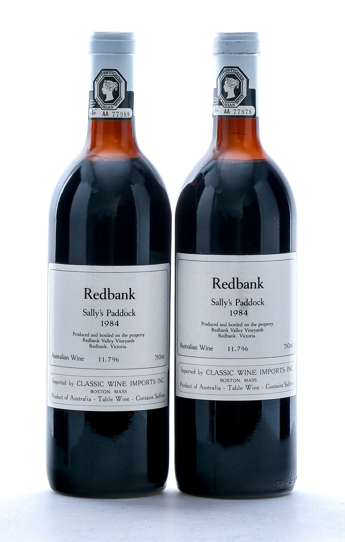 Redbank Sally's Paddock Australian Table Wine 1984 Group (2 Bottles)