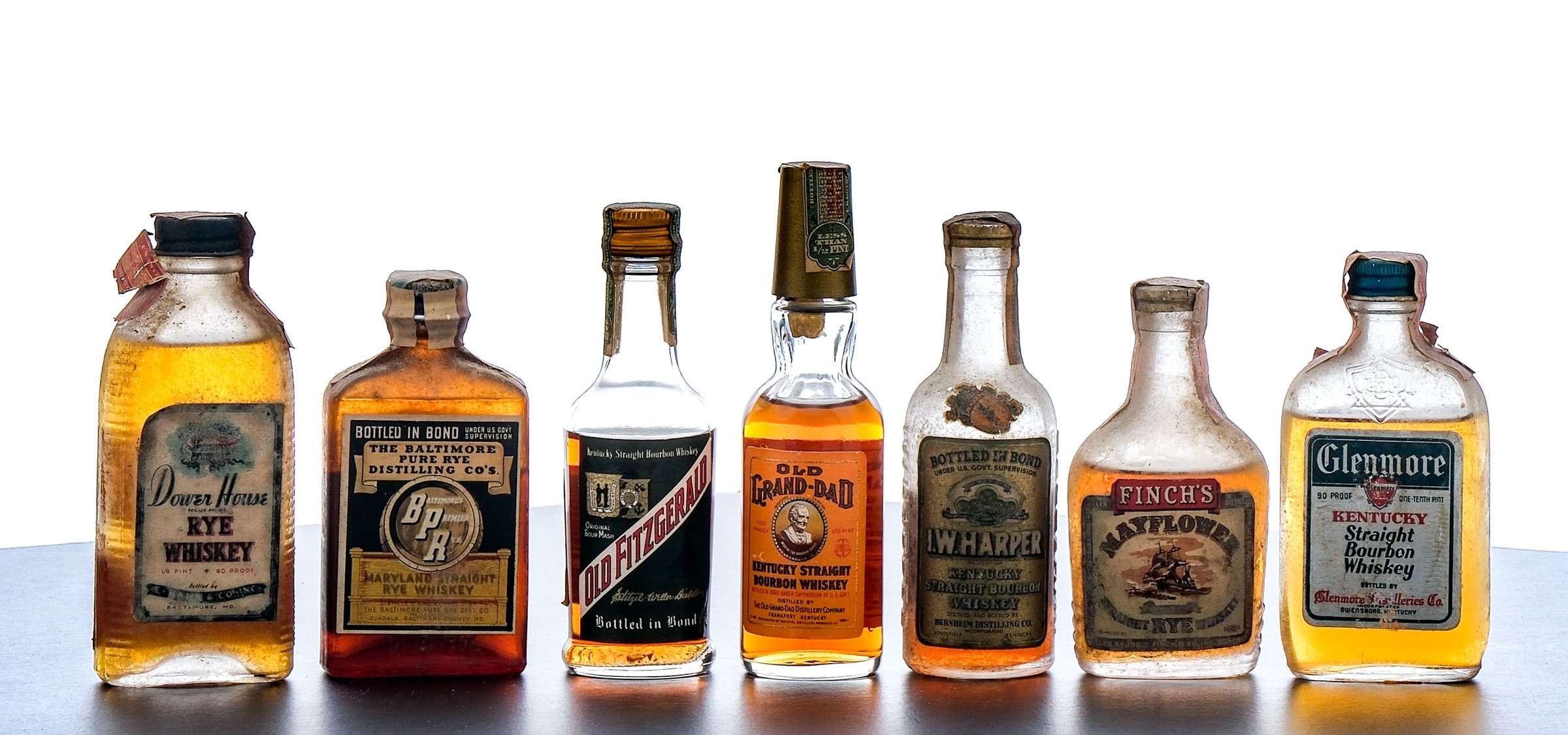 Vintage Mini Rye/Bourbon Group 7 Bottles