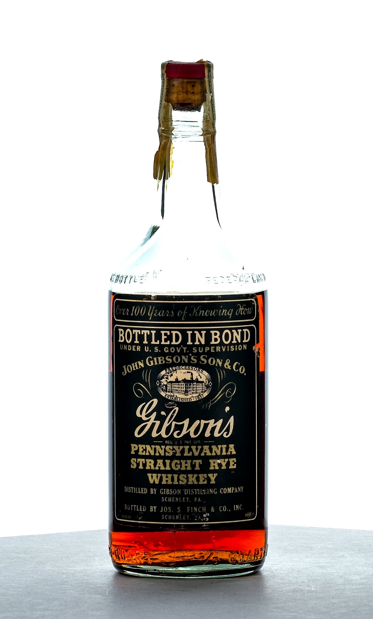 Gibson's Bottled-In-Bond Pennsylvania Straight Rye Whiskey (40-44 embossed on bottom of Bottle)