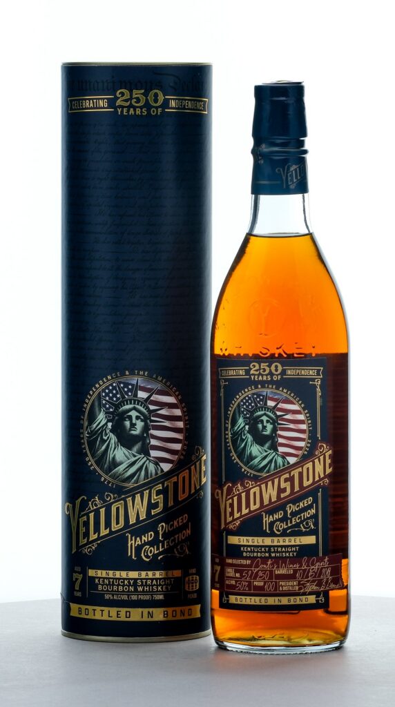Yellowstone Hand Picked Single Barrel Kentucky Straight Bourbon Whiskey Celebrating 250 Years of Independence